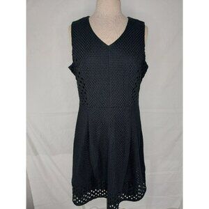 Lands End Womens Dress 14P Petite Black Sleeveless V-Neck Lace Dress Lined